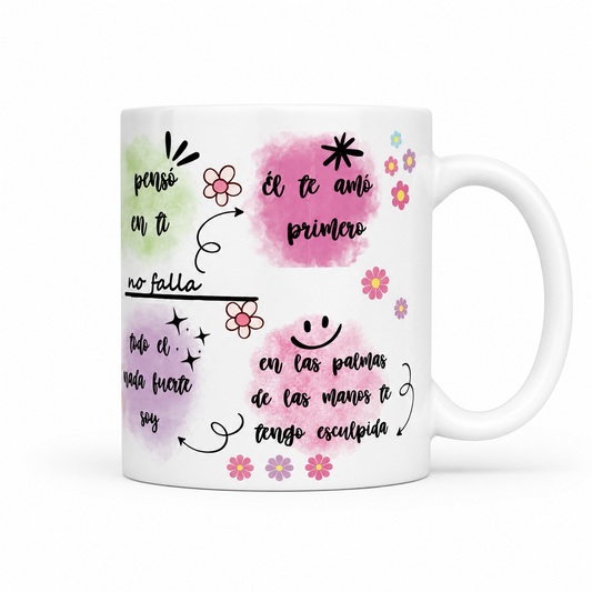 Taza Cristiana “Cristo te ama” – Regalo cristiano con versículo 1 Juan 4:19 (11 oz / 12 oz)