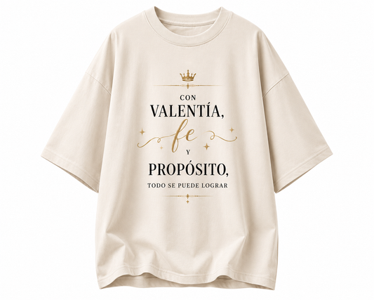 Camisa Oversize Cristiana “Con Valentía, Fe y Propósito”