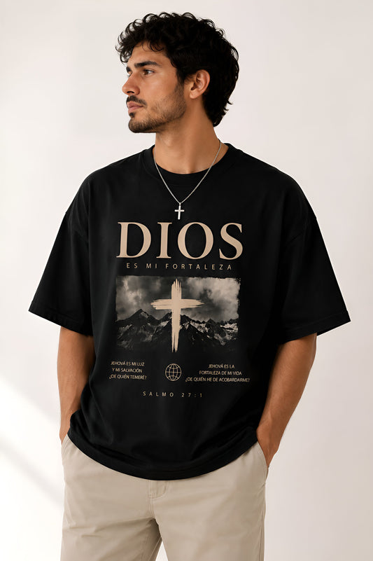 Camisa Oversize Cristiana “Dios Es Mi Fortaleza” – Salmo 27:1