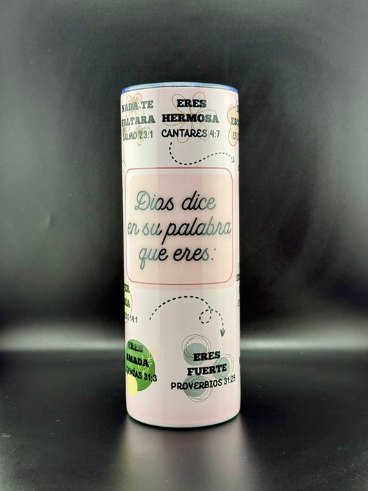 Vaso cristiano motivacional – “Dios dice quién eres” | Con versículos bíblicos de fortaleza y fe