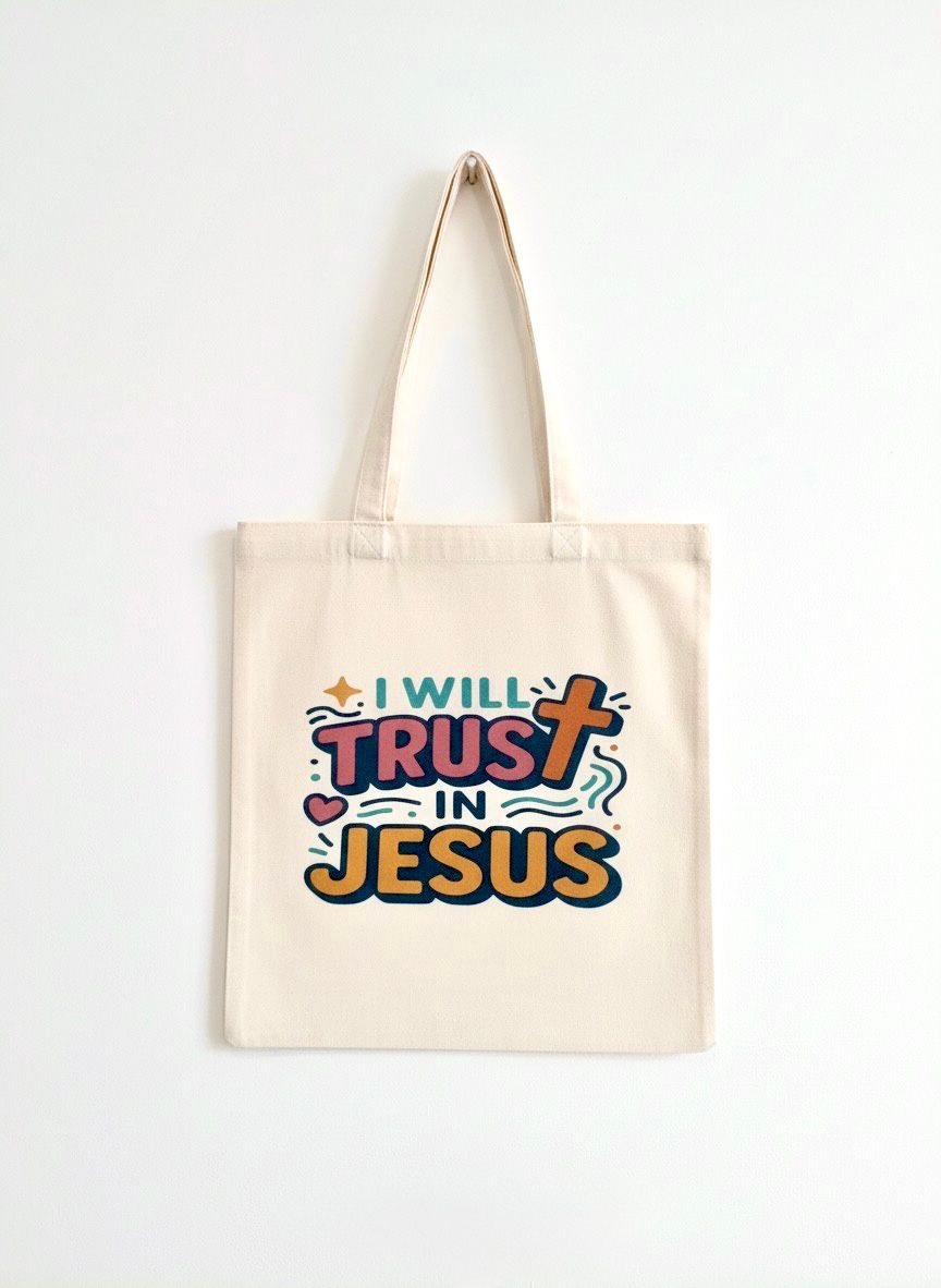 Tote Bag Cristiana “I Will Trust in Jesus” – Bolsa de Fe y Confianza en Dios - Cristo vive