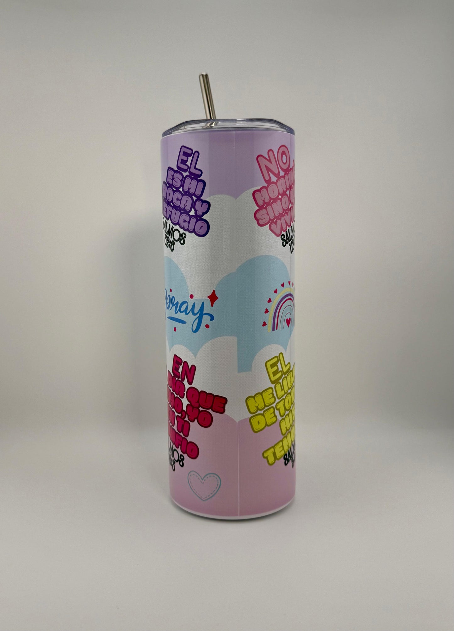 Tumbler 20 oz con frases de ánimo colección Salmos – Diseño pastel - Cristo vive