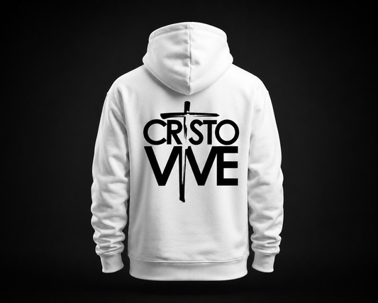 Hoodie Cristiano Cristo Vive - Sudadera con Capucha Blanca