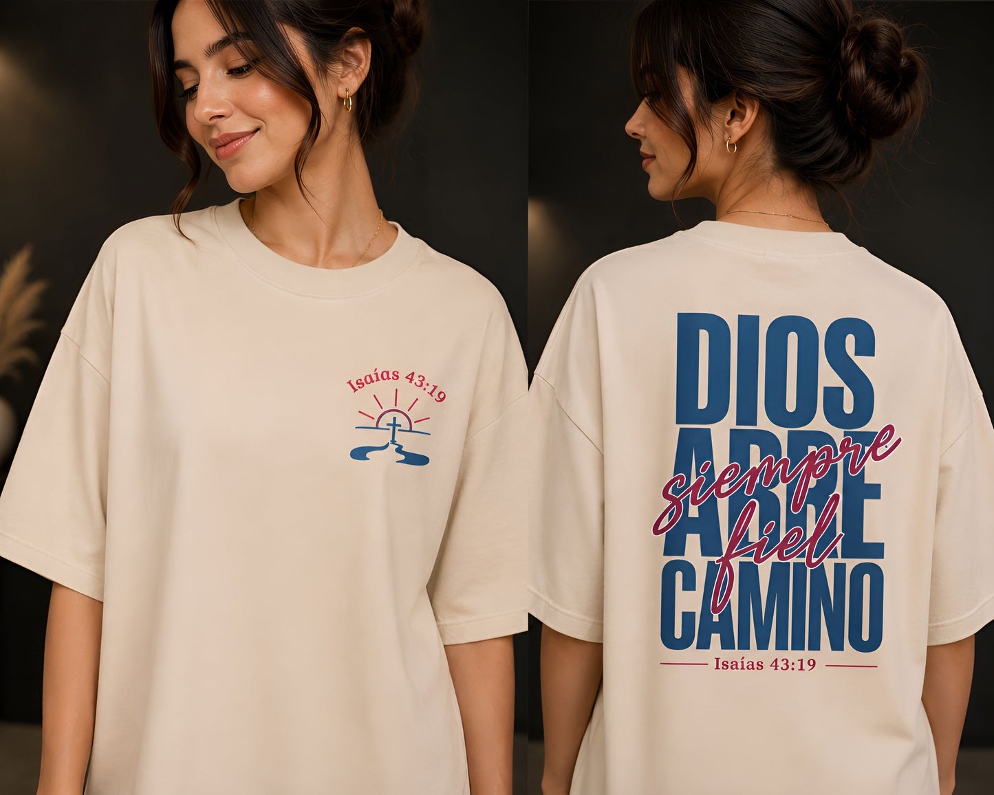 Camiseta Cristiana Oversize Beige – Dios Abre Camino | Isaías 43:19