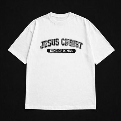 Camiseta Cristiana Oversize “Jesus Christ – King of Kings” | Estilo Premium