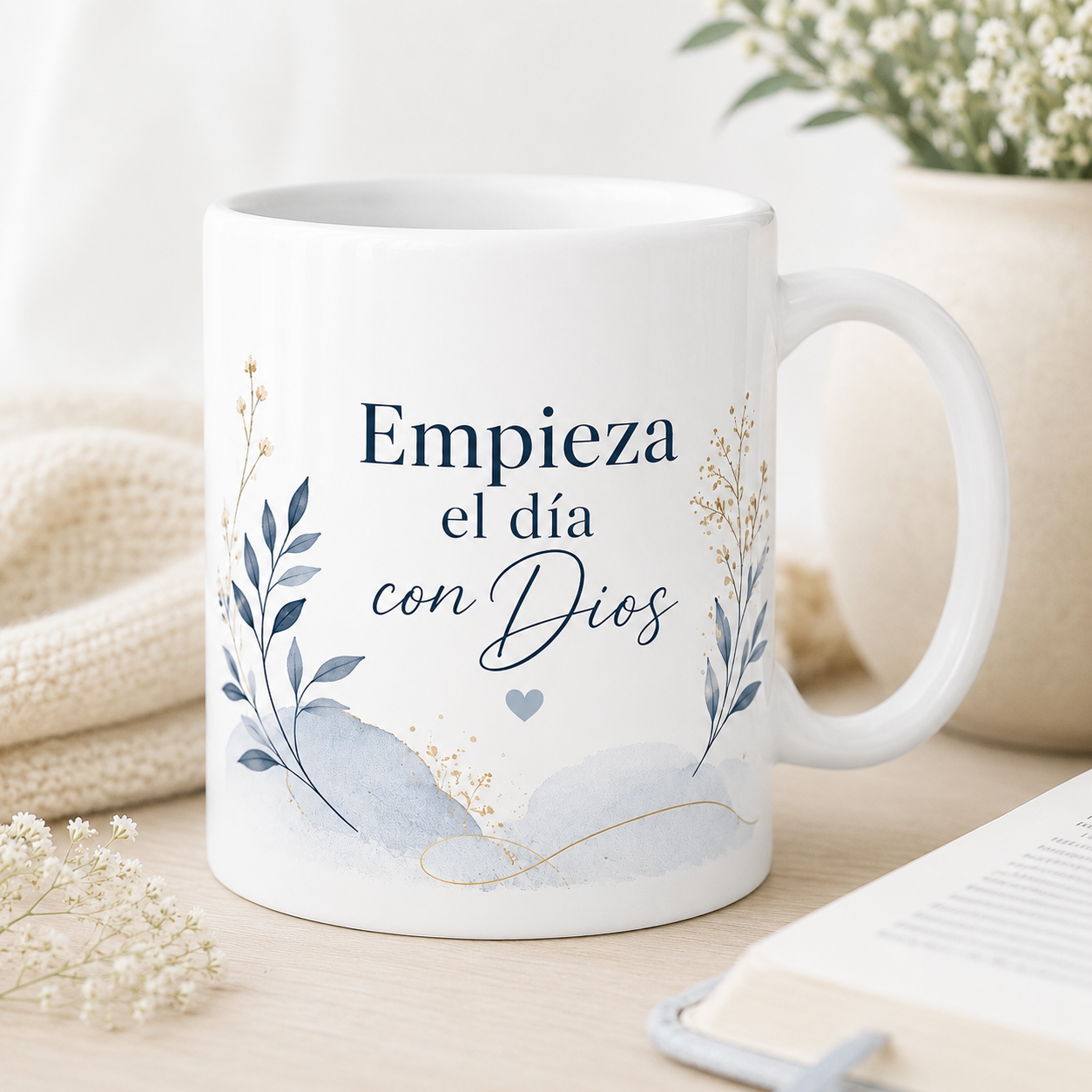 Taza Cristiana “Empieza el Día con Dios” – Diseño Elegante Floral