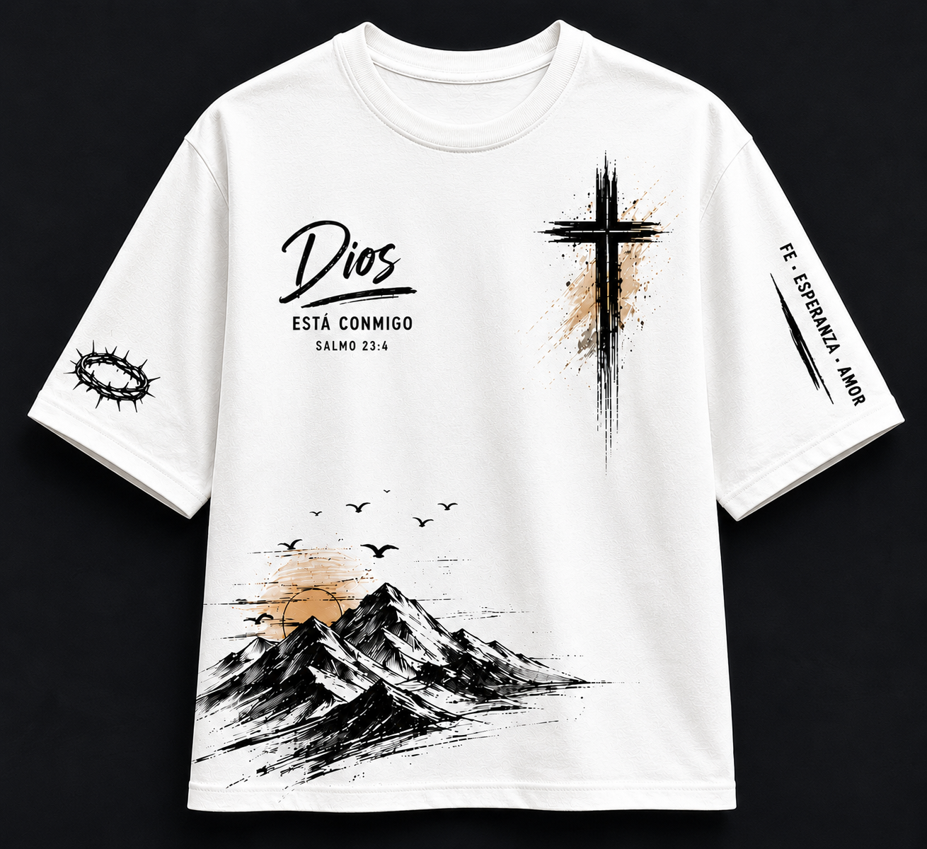 Camisa Cristiana “Dios Está Conmigo” | Salmo 23:4 | T-Shirt oversize Unisex