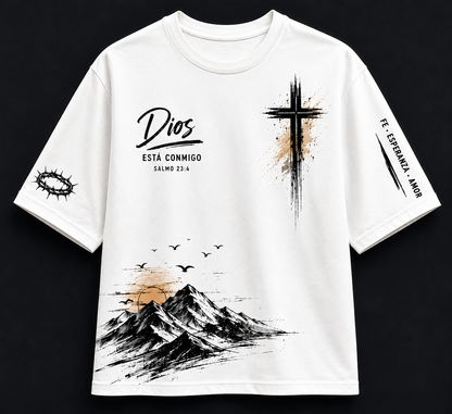 Camisa Cristiana “Dios Está Conmigo” | Salmo 23:4 | T-Shirt oversize Unisex