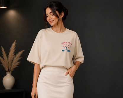 Camiseta Cristiana Oversize Beige – Dios Abre Camino | Isaías 43:19