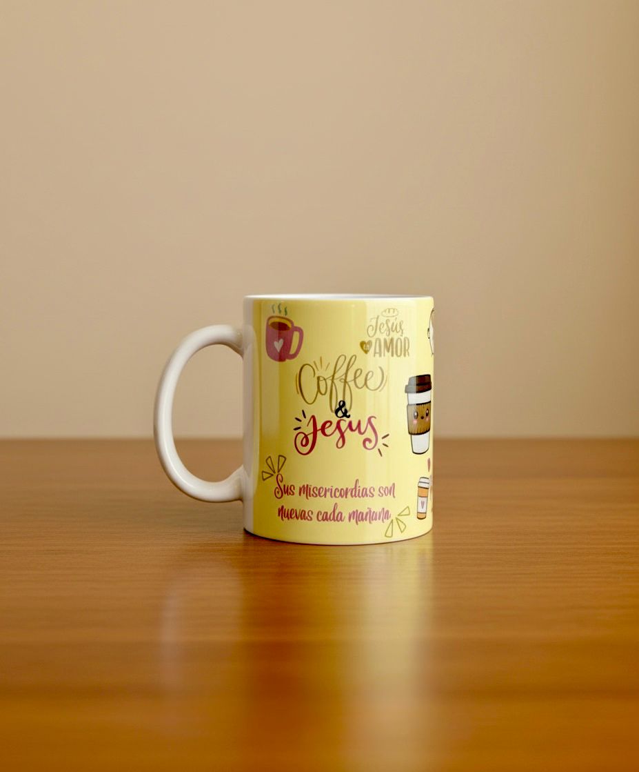 Taza Coffee & Jesus – Ilustrada – 12 oz