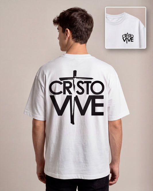 Camisa Oversize “Cristo Vive” – Blanca Premium
