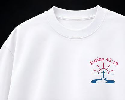 Camiseta Cristiana Oversize Beige – Dios Abre Camino | Isaías 43:19