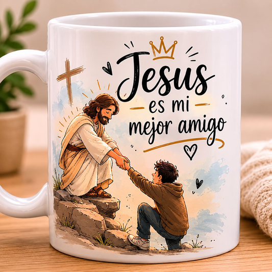 Taza Cristiana “Jesús es mi Mejor Amigo” – 11 oz | Regalo de Fe y Esperanza