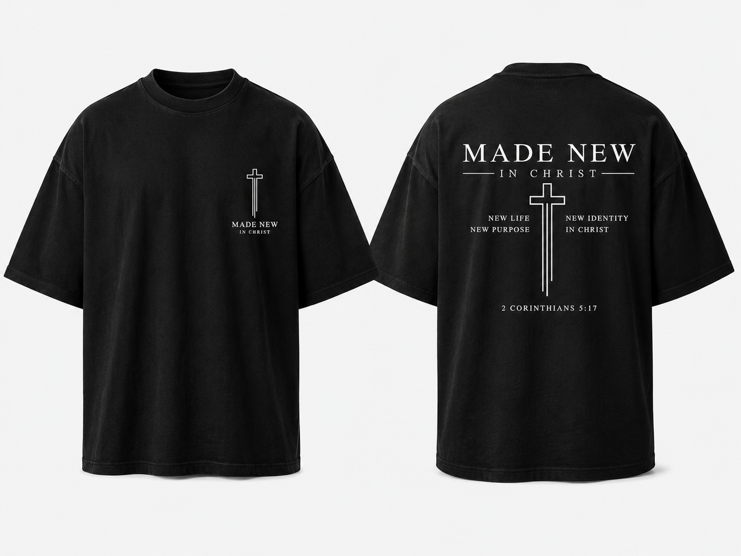Made New In Christ – Camisa Oversize Cristiana Beige | 2 Corintios 5:17