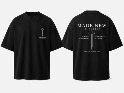 Made New In Christ – Camisa Oversize Cristiana Beige | 2 Corintios 5:17