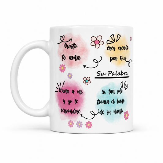 Taza Cristiana “Cristo te ama” – Regalo cristiano con versículo 1 Juan 4:19 (11 oz / 12 oz)