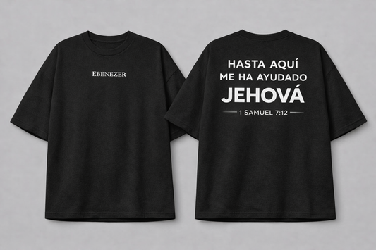 Camiseta Cristiana Oversize “Ebenezer” – Hasta Aquí Me Ha Ayudado Jehová (1 Samuel 7:12)