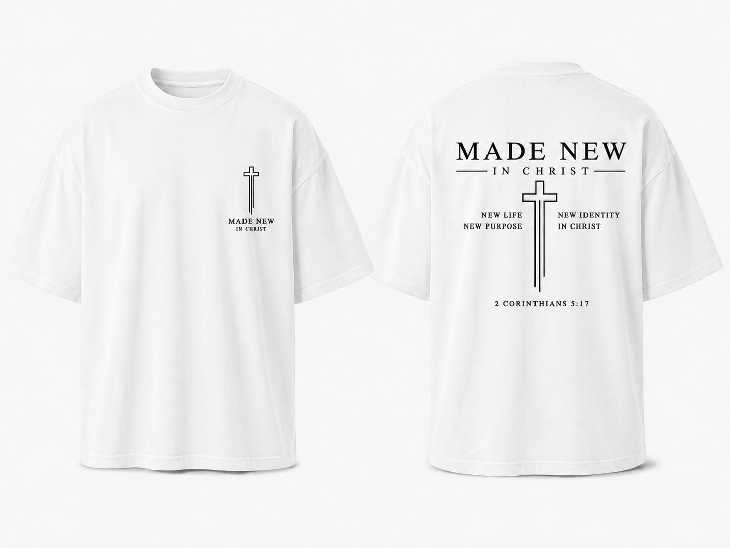 Made New In Christ – Camisa Oversize Cristiana Beige | 2 Corintios 5:17