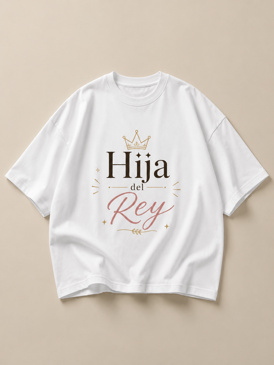 Camisa Oversize Cristiana “Hija del Rey” – Premium Streetwear Beige/Negra