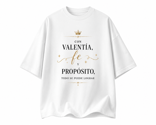 Camisa Oversize Cristiana “Con Valentía, Fe y Propósito”