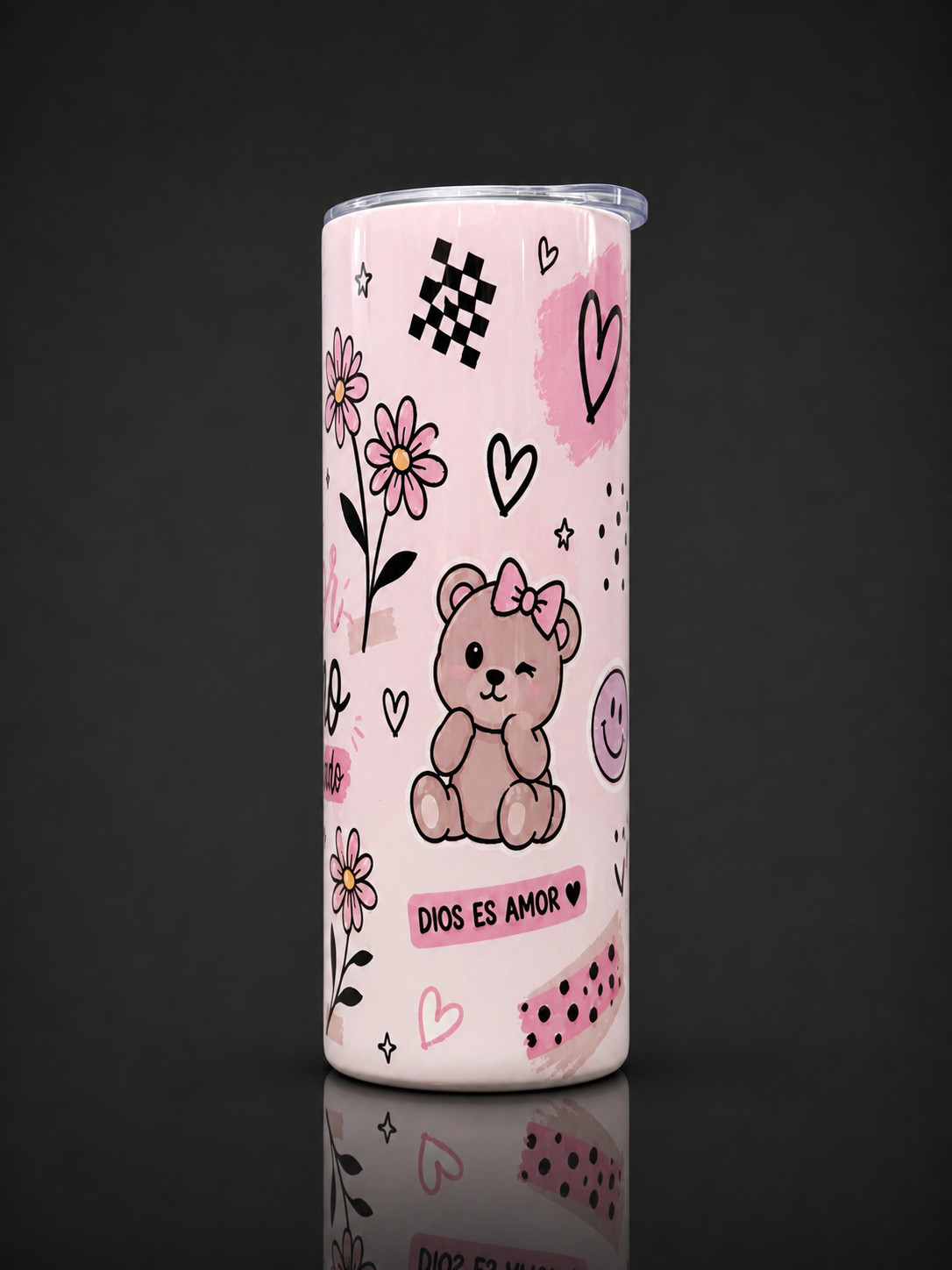 Vaso Térmico 20oz “Dios es Amor” | Diseño Cute Rosado | Frío 12h / Calor 6h