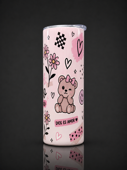 Vaso Térmico 20oz “Dios es Amor” | Diseño Cute Rosado | Frío 12h / Calor 6h