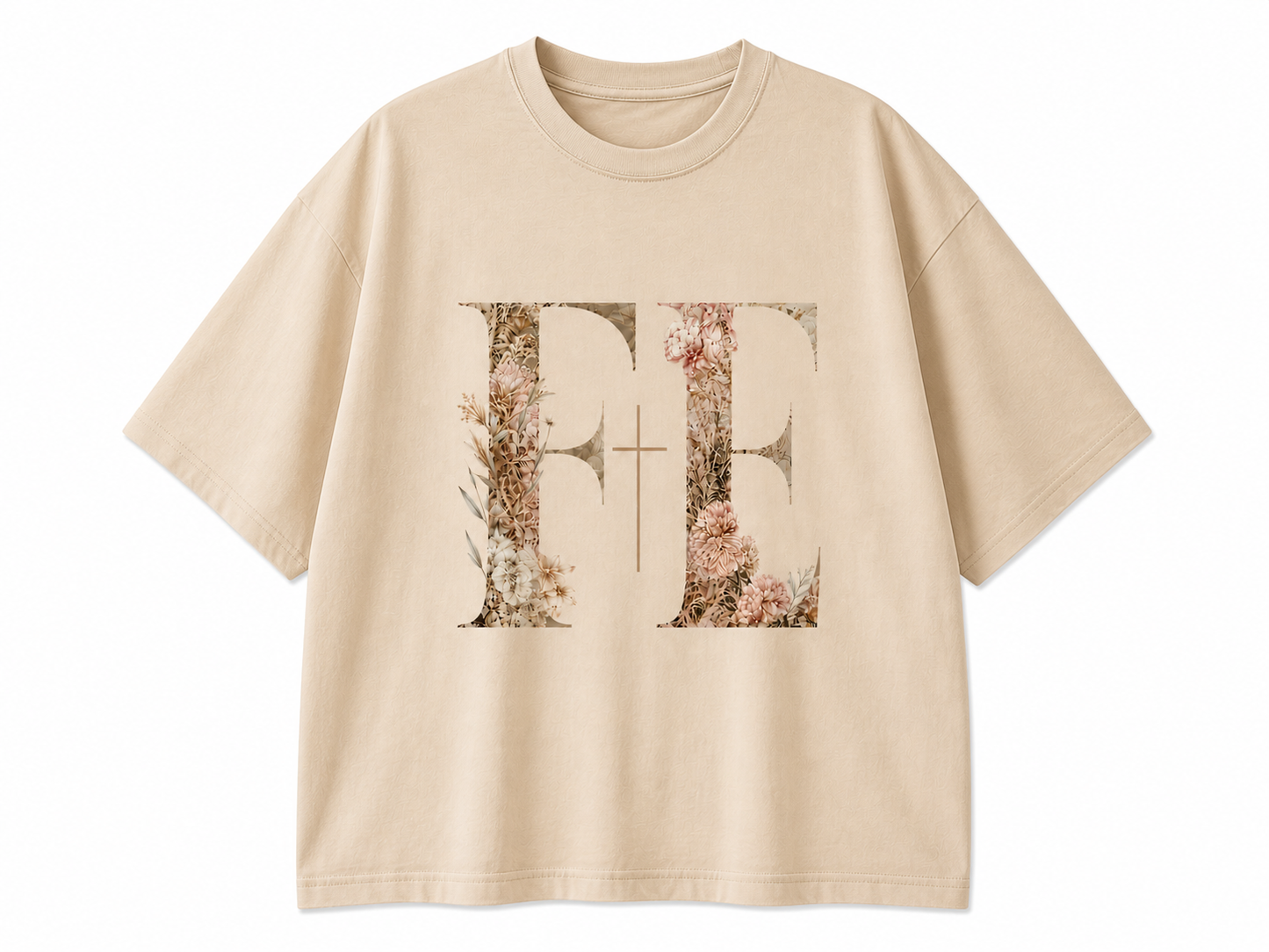 Camisa Oversized “FE” Floral Cristiana – Beige & White Edition