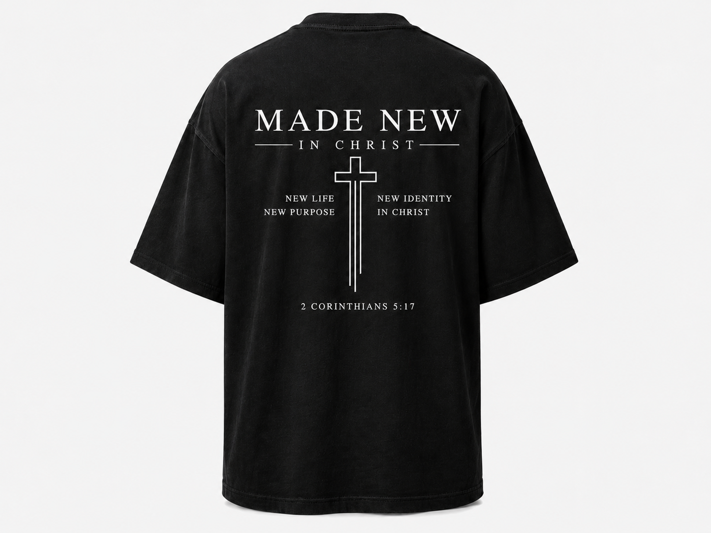 Made New In Christ – Camisa Oversize Cristiana Beige | 2 Corintios 5:17