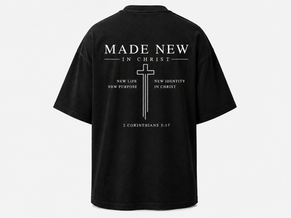 Made New In Christ – Camisa Oversize Cristiana Beige | 2 Corintios 5:17
