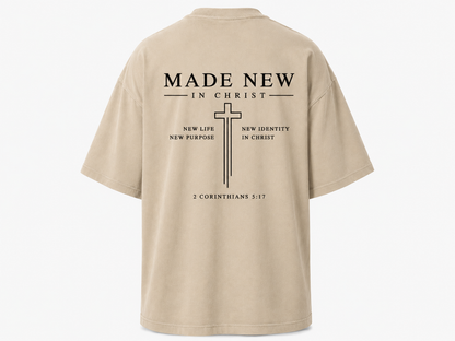 Made New In Christ – Camisa Oversize Cristiana Beige | 2 Corintios 5:17