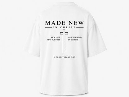 Made New In Christ – Camisa Oversize Cristiana Beige | 2 Corintios 5:17