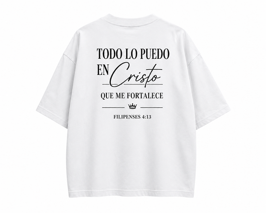 Camisa Oversize Cristiana “Todo Lo Puedo En Cristo” Rosa Premium