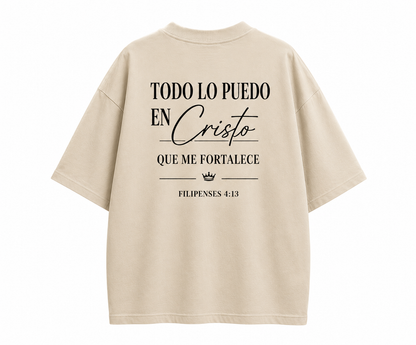 Camisa Oversize Cristiana “Todo Lo Puedo En Cristo” Rosa Premium