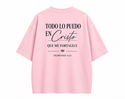 Camisa Oversize Cristiana “Todo Lo Puedo En Cristo” Rosa Premium