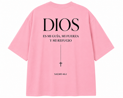 Camisa Oversize Cristiana “Dios es mi guía” – Rosa | Salmo 46:1