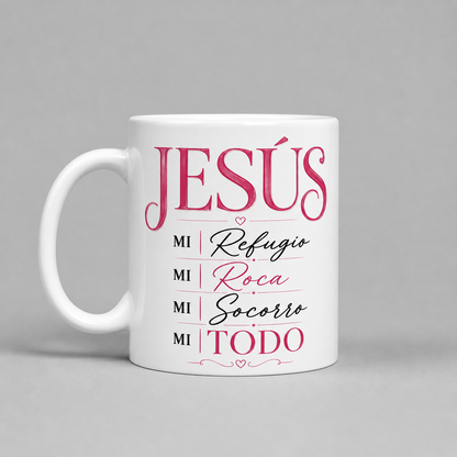Taza Frosty Cristiana “Jesús Mi Todo” – 11oz | Vidrio Esmerilado Apta para Microondas