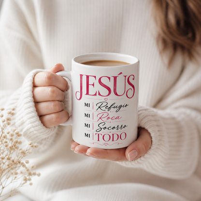 Taza Frosty Cristiana “Jesús Mi Todo” – 11oz | Vidrio Esmerilado Apta para Microondas