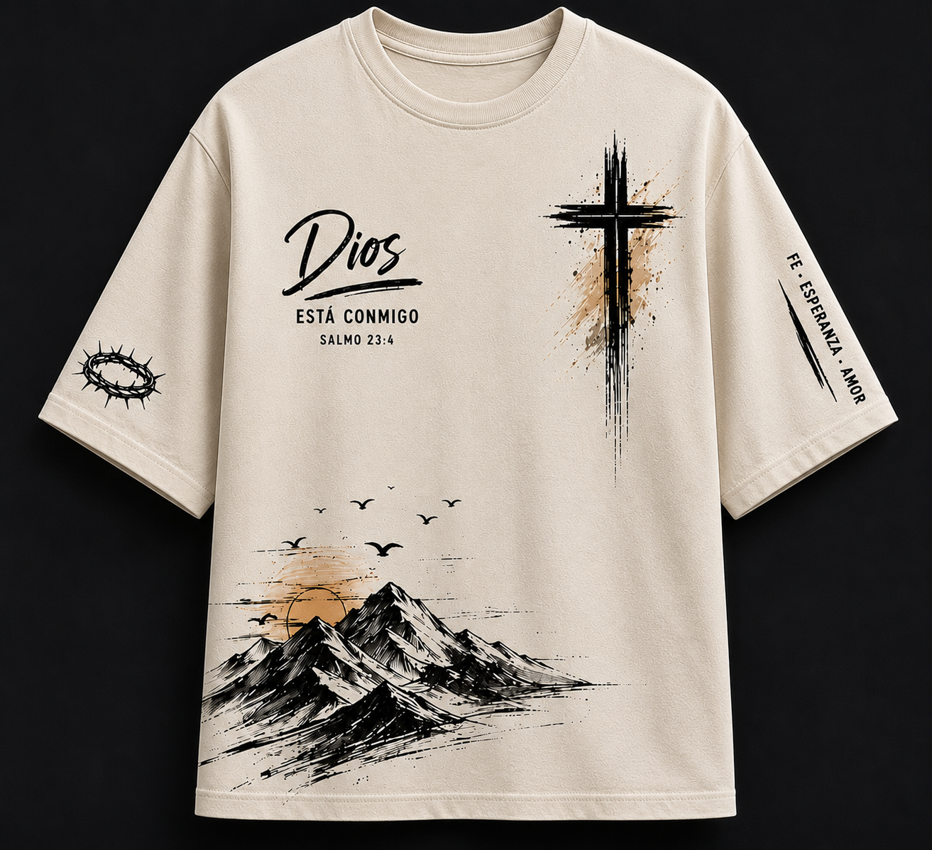 Camisa Cristiana “Dios Está Conmigo” | Salmo 23:4 | T-Shirt oversize Unisex