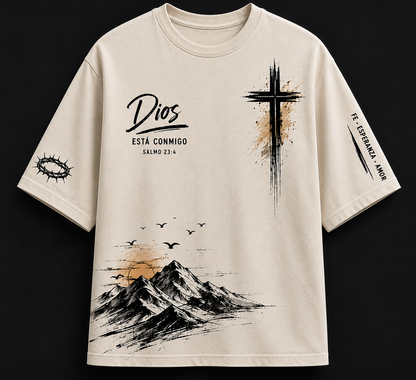 Camisa Cristiana “Dios Está Conmigo” | Salmo 23:4 | T-Shirt oversize Unisex