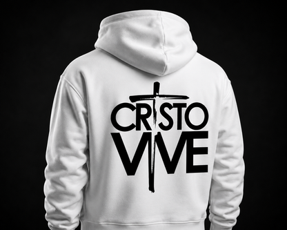 Hoodie Cristiano Cristo Vive - Sudadera con Capucha Blanca