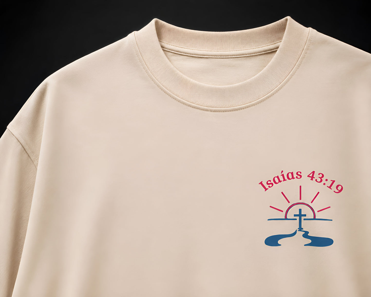 Camiseta Cristiana Oversize Beige – Dios Abre Camino | Isaías 43:19