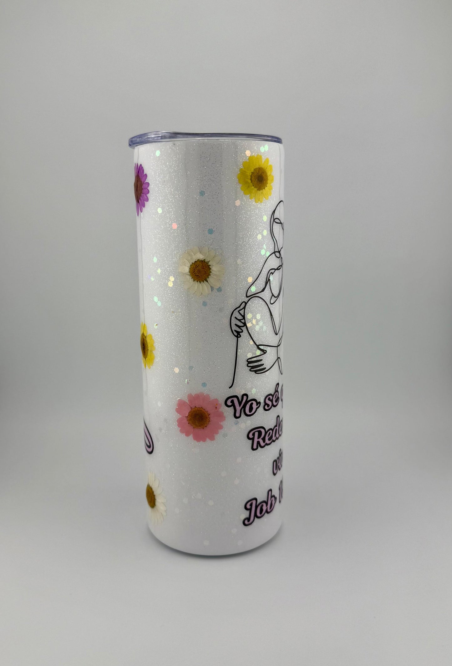 Vaso Térmico 20oz – Yo sé que mi Redentor vive (Flores y Resina, Brilla en la Oscuridad)