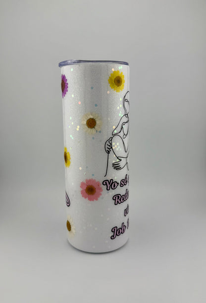 Vaso Térmico 20oz – Yo sé que mi Redentor vive (Flores y Resina, Brilla en la Oscuridad)