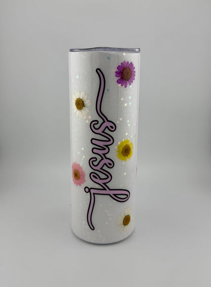 Vaso Térmico 20oz – Yo sé que mi Redentor vive (Flores y Resina, Brilla en la Oscuridad)