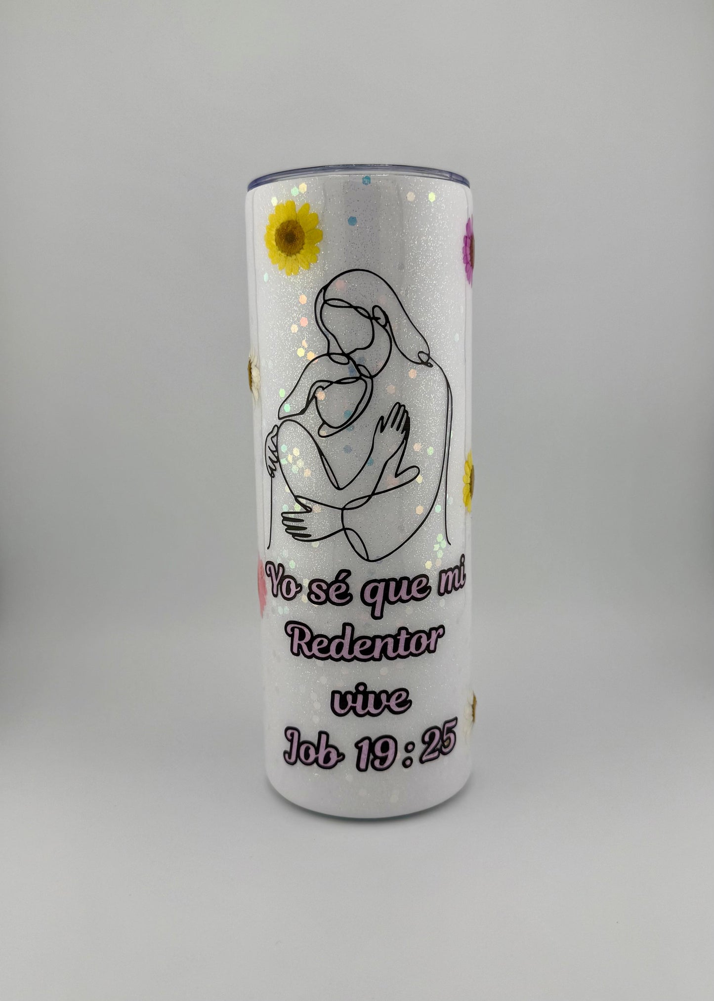 Vaso Térmico 20oz – Yo sé que mi Redentor vive (Flores y Resina, Brilla en la Oscuridad)