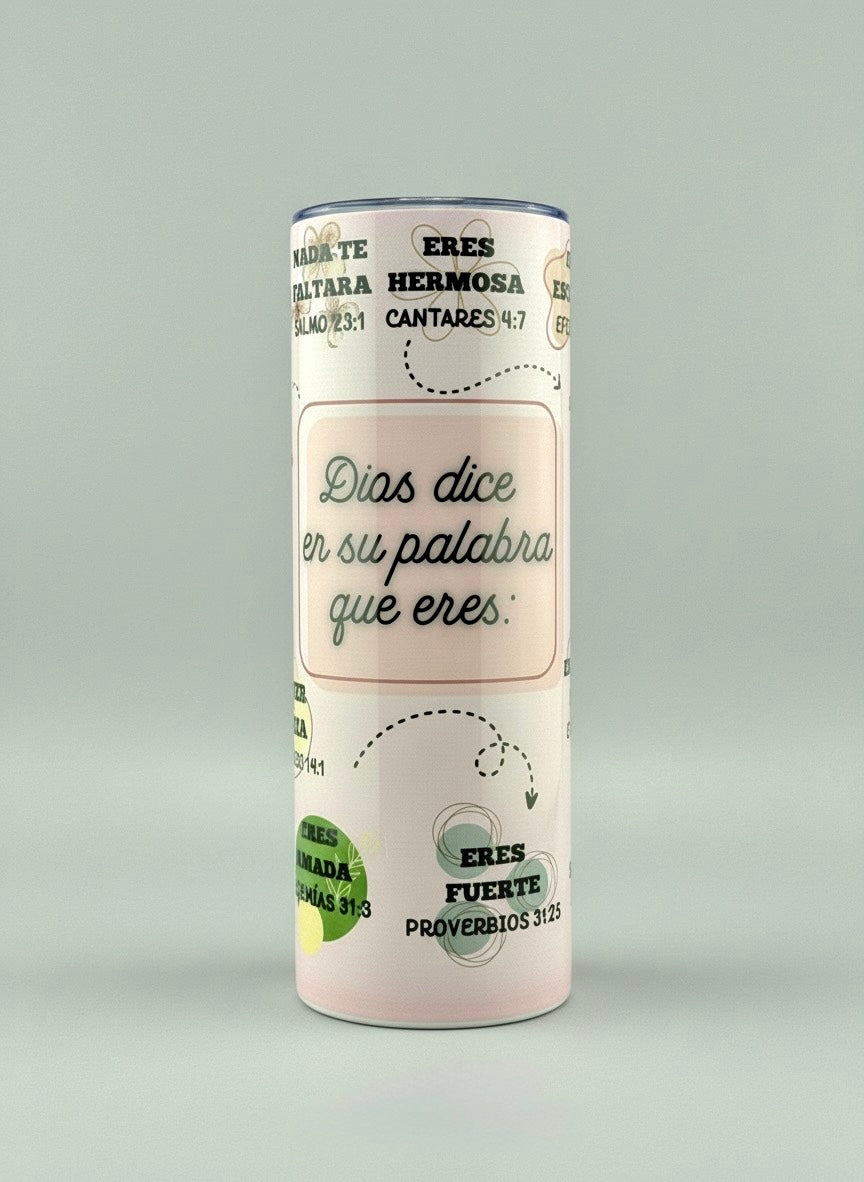 Vaso cristiano motivacional – “Dios dice quién eres” | Con versículos bíblicos de fortaleza y fe - Cristo vive 