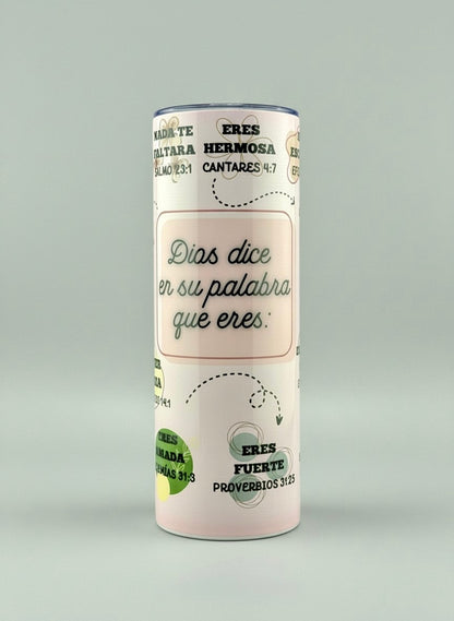 Vaso cristiano motivacional – “Dios dice quién eres” | Con versículos bíblicos de fortaleza y fe - Cristo vive 