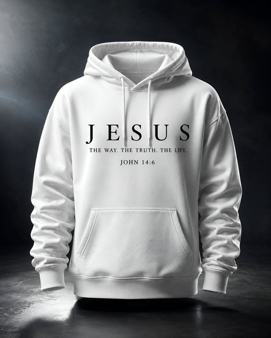 Hoodie Cristiano “JESUS – The Way, The Truth, The Life” | Juan 14:6 Minimalista