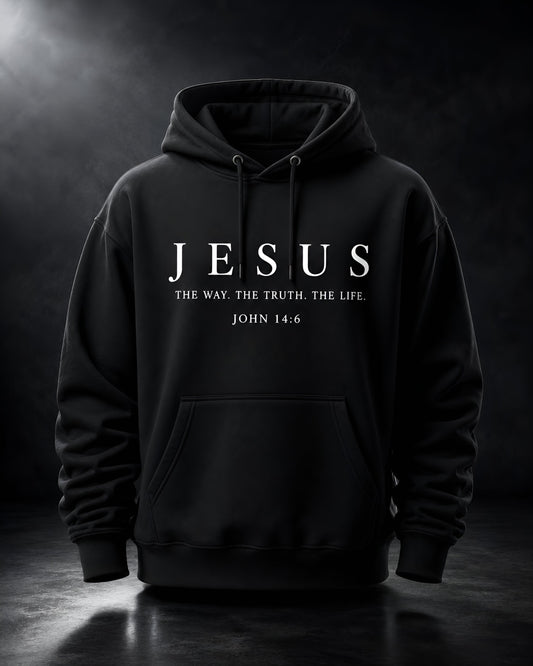 Hoodie Cristiano “JESUS – The Way, The Truth, The Life” | Juan 14:6 Minimalista