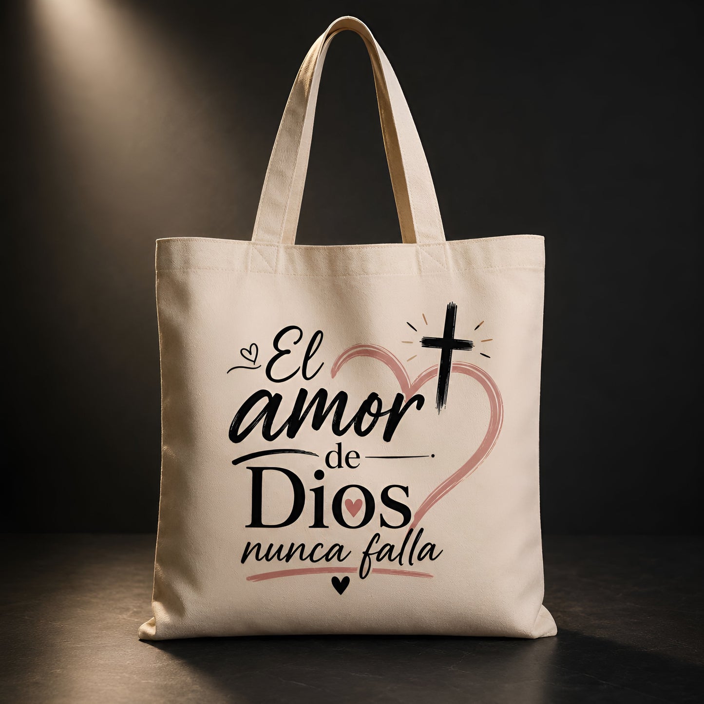 Bolsa Cristiana “El Amor de Dios Nunca Falla” | Tote Bag de Lona Reutilizable